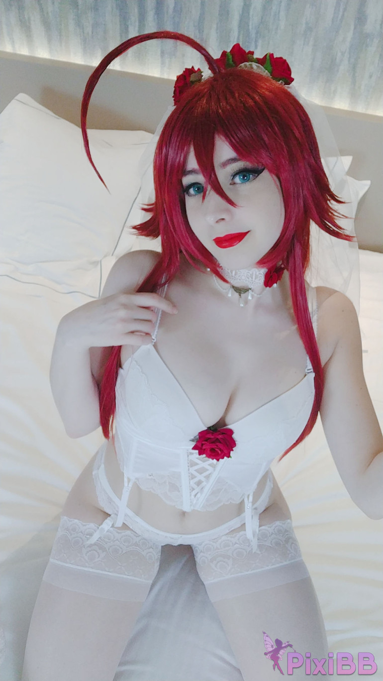 Mikomi Hokina Rias Gremory White Lingerie High School DxD PixiBB.COM 0256