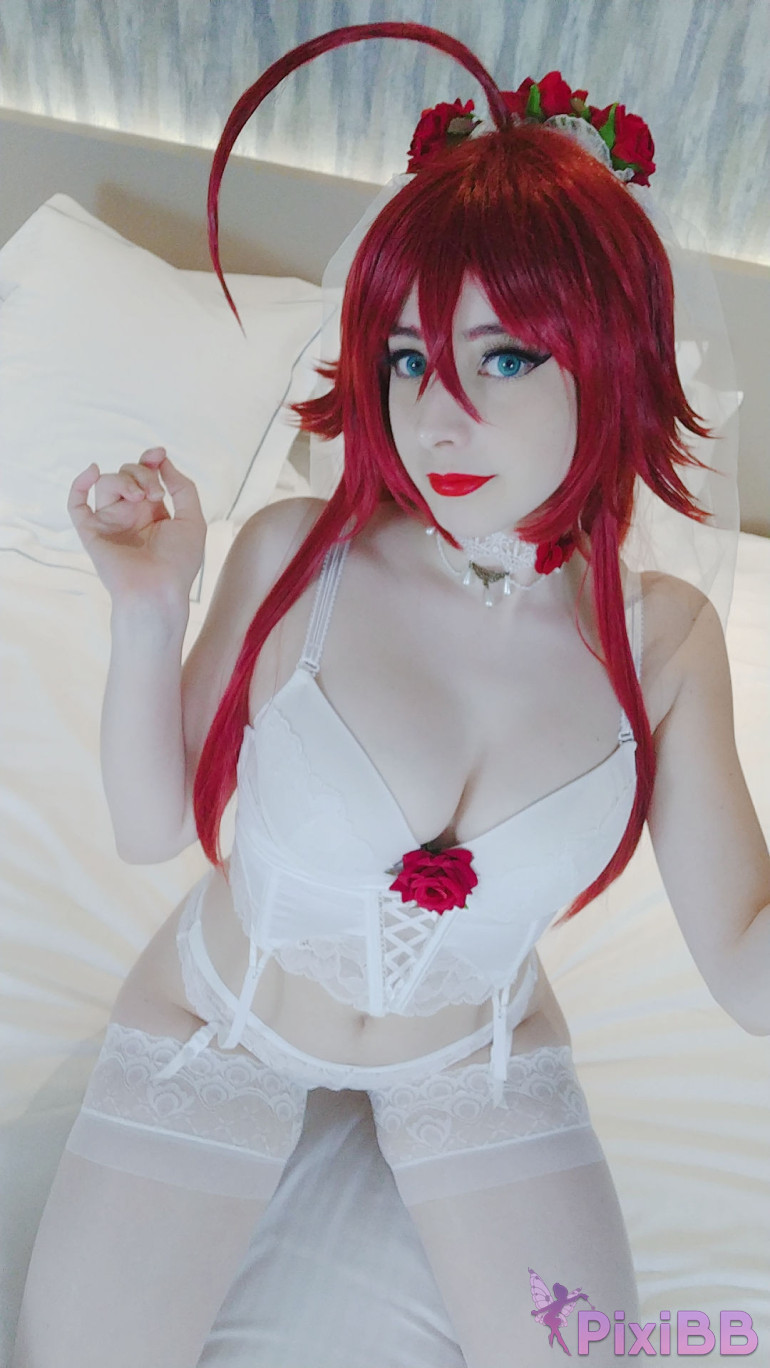 Mikomi Hokina Rias Gremory White Lingerie High School DxD PixiBB.COM 0258